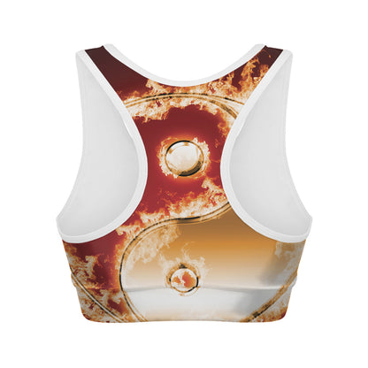 Flaming Yin Yang Print Women's Sports Bra