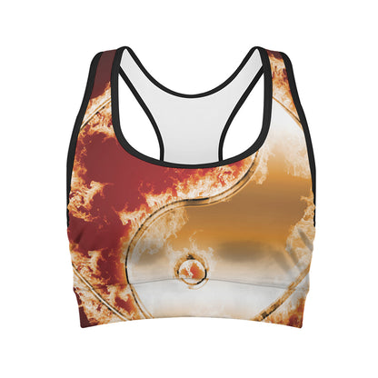 Flaming Yin Yang Print Women's Sports Bra