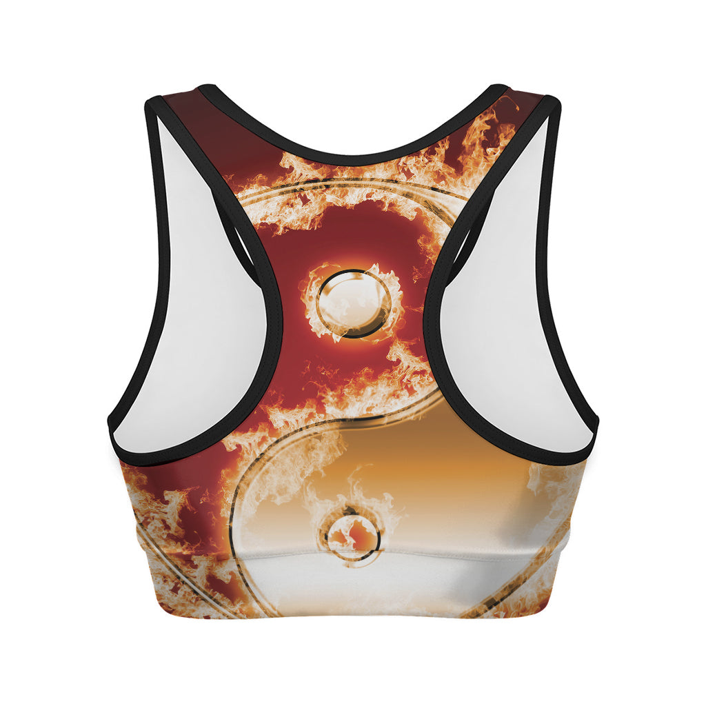 Flaming Yin Yang Print Women's Sports Bra