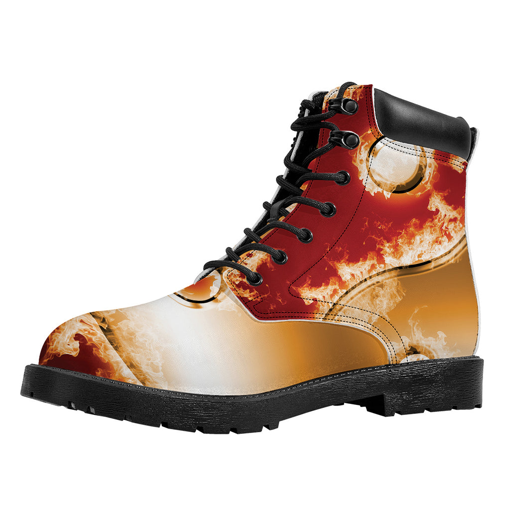 Flaming Yin Yang Print Work Boots