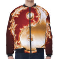 Flaming Yin Yang Print Zip Sleeve Bomber Jacket