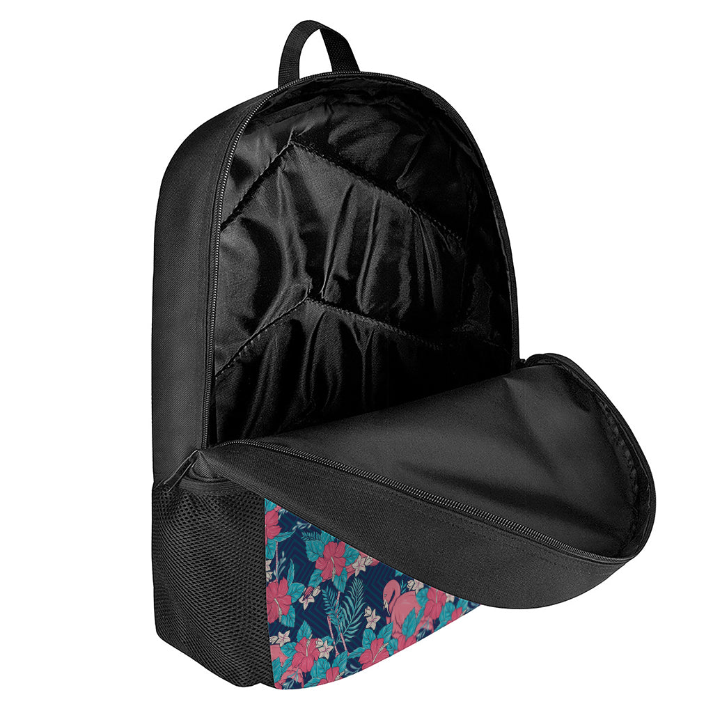 Flamingo And Hawaiian Floral Print 17 Inch Backpack