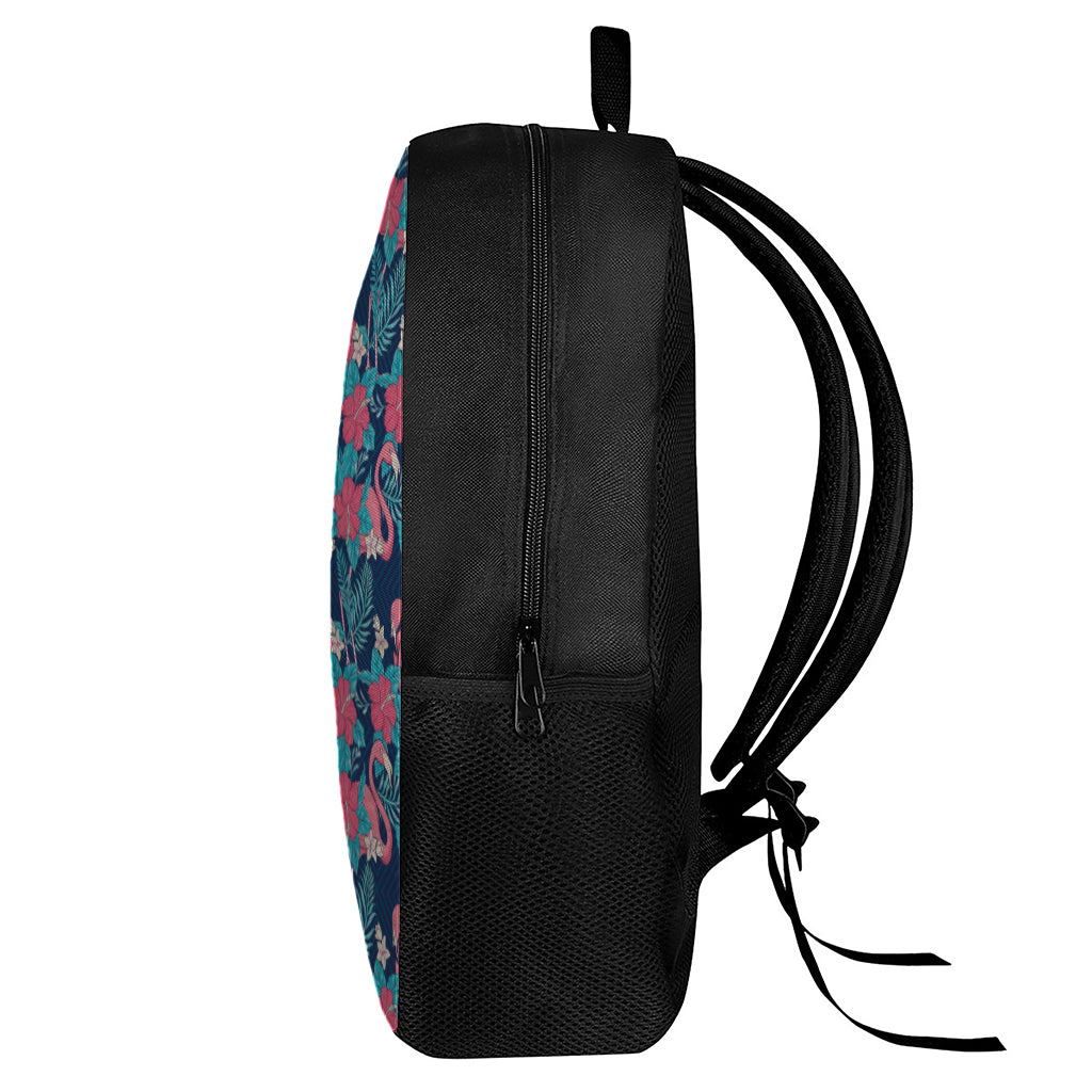 Flamingo And Hawaiian Floral Print 17 Inch Backpack