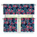 Flamingo And Hawaiian Floral Print 3 Piece Kitchen Curtains