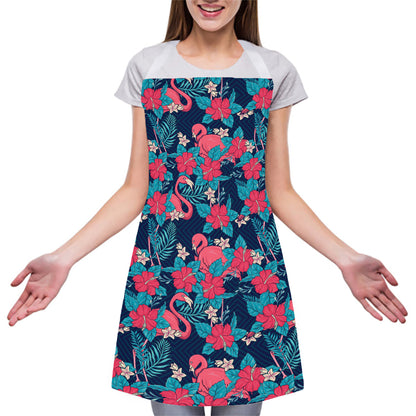 Flamingo And Hawaiian Floral Print Adjustable Apron