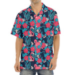 Flamingo And Hawaiian Floral Print Aloha Shirt