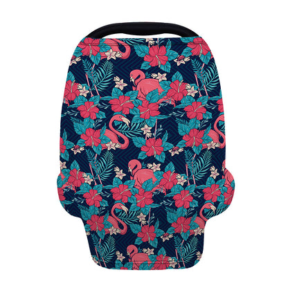 Flamingo And Hawaiian Floral Print Baby Seat Cover