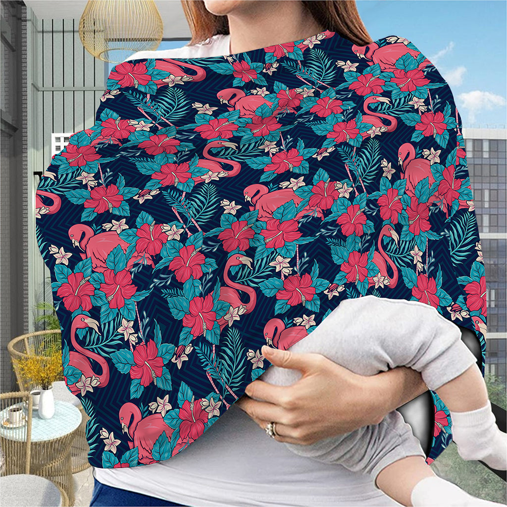 Flamingo And Hawaiian Floral Print Baby Seat Cover
