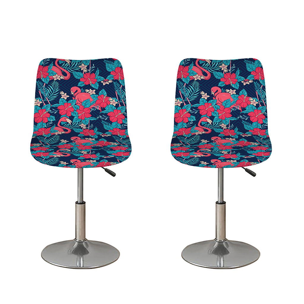 Flamingo And Hawaiian Floral Print Bar Stool Covers