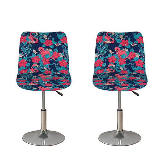 Flamingo And Hawaiian Floral Print Bar Stool Covers
