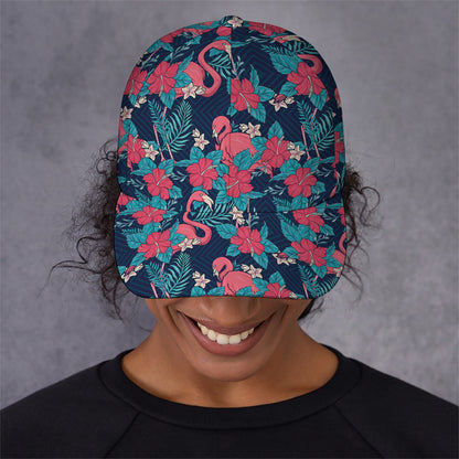 Flamingo And Hawaiian Floral Print Baseball Cap