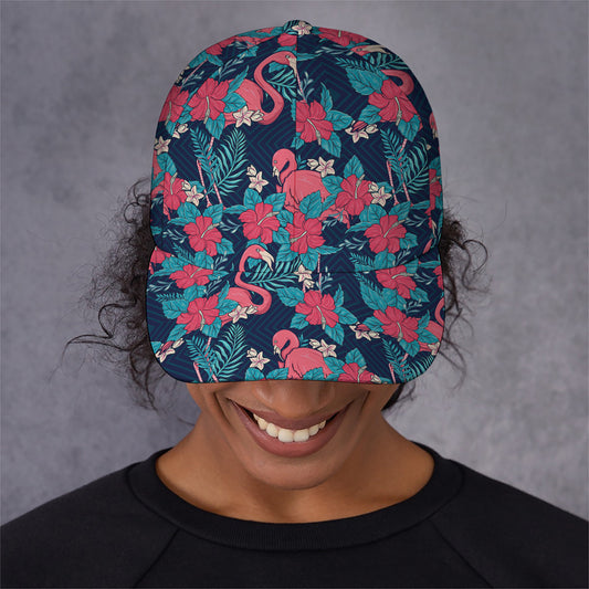Flamingo And Hawaiian Floral Print Baseball Cap