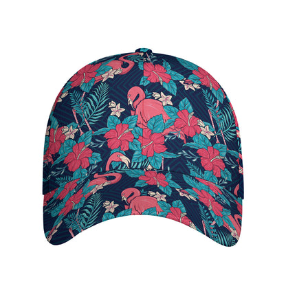 Flamingo And Hawaiian Floral Print Baseball Cap