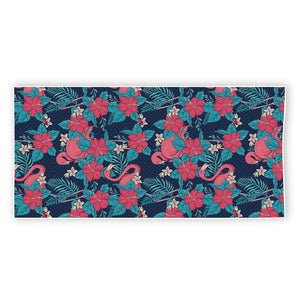 Flamingo And Hawaiian Floral Print Beach Towel