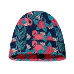 Flamingo And Hawaiian Floral Print Beanie