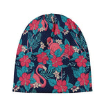 Flamingo And Hawaiian Floral Print Beanie