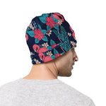 Flamingo And Hawaiian Floral Print Beanie