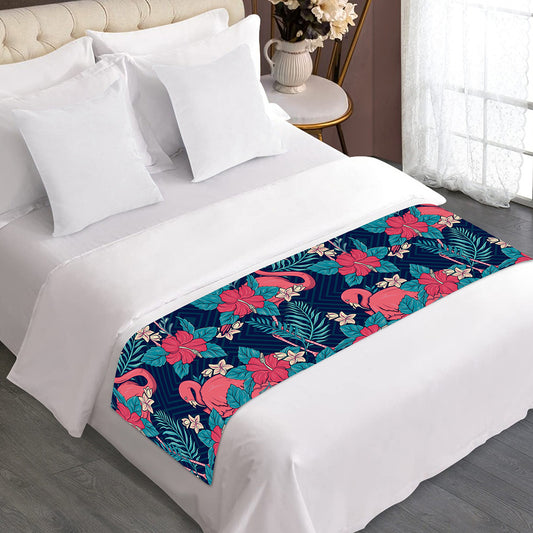 Flamingo And Hawaiian Floral Print Bed Runner