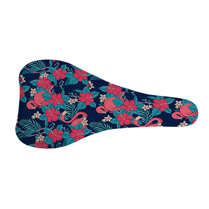 Flamingo And Hawaiian Floral Print Bicycle Seat Cover