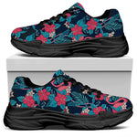 Flamingo And Hawaiian Floral Print Black Chunky Shoes