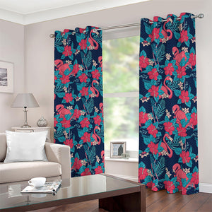 Flamingo And Hawaiian Floral Print Blackout Grommet Curtains