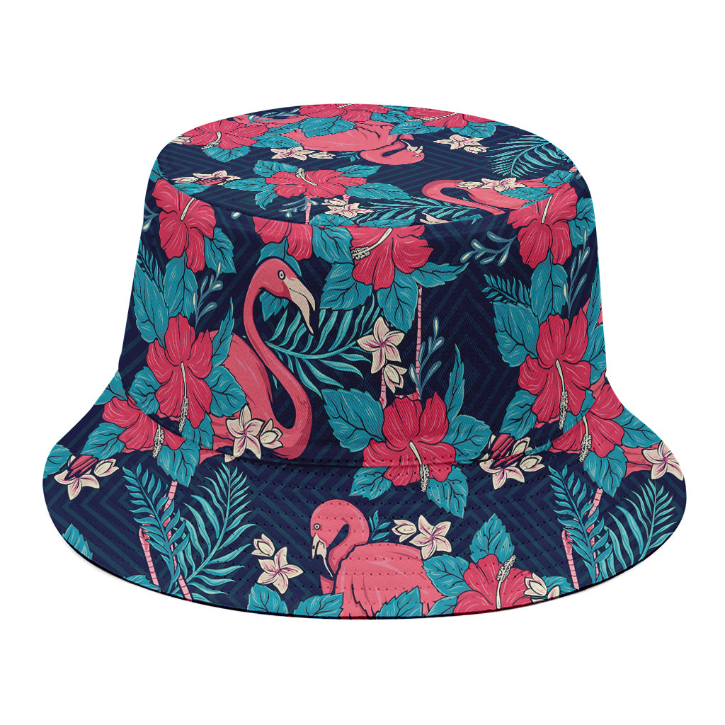 Flamingo And Hawaiian Floral Print Bucket Hat