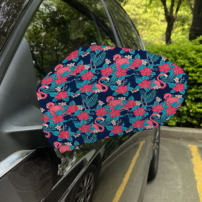 Flamingo And Hawaiian Floral Print Car Side Mirror Covers