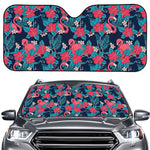 Flamingo And Hawaiian Floral Print Car Windshield Sun Shade