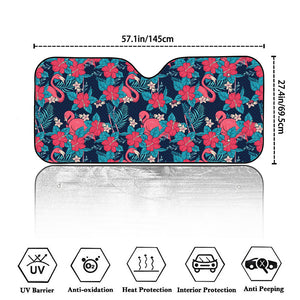 Flamingo And Hawaiian Floral Print Car Windshield Sun Shade