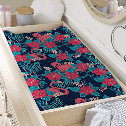 Flamingo And Hawaiian Floral Print Changing Pad Cover