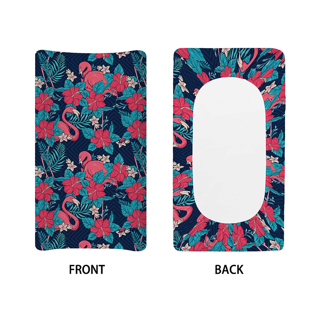 Flamingo And Hawaiian Floral Print Changing Pad Cover