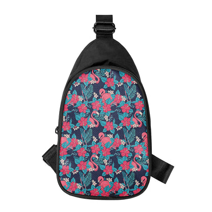 Flamingo And Hawaiian Floral Print Chest Bag