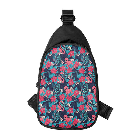 Flamingo And Hawaiian Floral Print Chest Bag