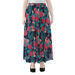 Flamingo And Hawaiian Floral Print Chiffon Maxi Skirt