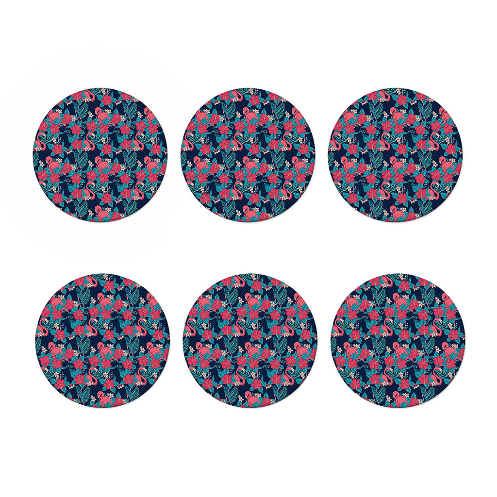 Flamingo And Hawaiian Floral Print Coaster Set