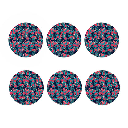 Flamingo And Hawaiian Floral Print Coaster Set
