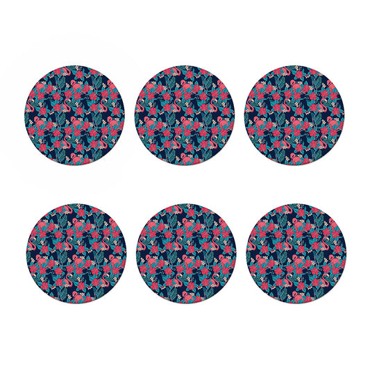 Flamingo And Hawaiian Floral Print Coaster Set