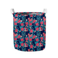 Flamingo And Hawaiian Floral Print Collapsible Laundry Basket