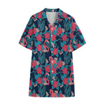 Flamingo And Hawaiian Floral Print Cotton Hawaiian Shirt