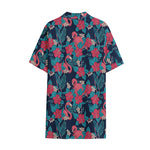 Flamingo And Hawaiian Floral Print Cotton Hawaiian Shirt