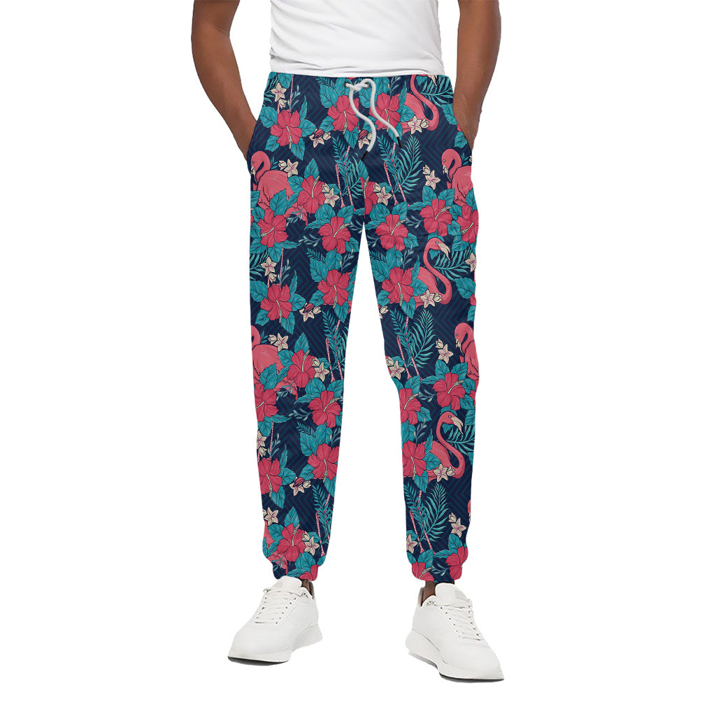Flamingo And Hawaiian Floral Print Cotton Pants