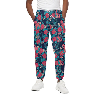 Flamingo And Hawaiian Floral Print Cotton Pants