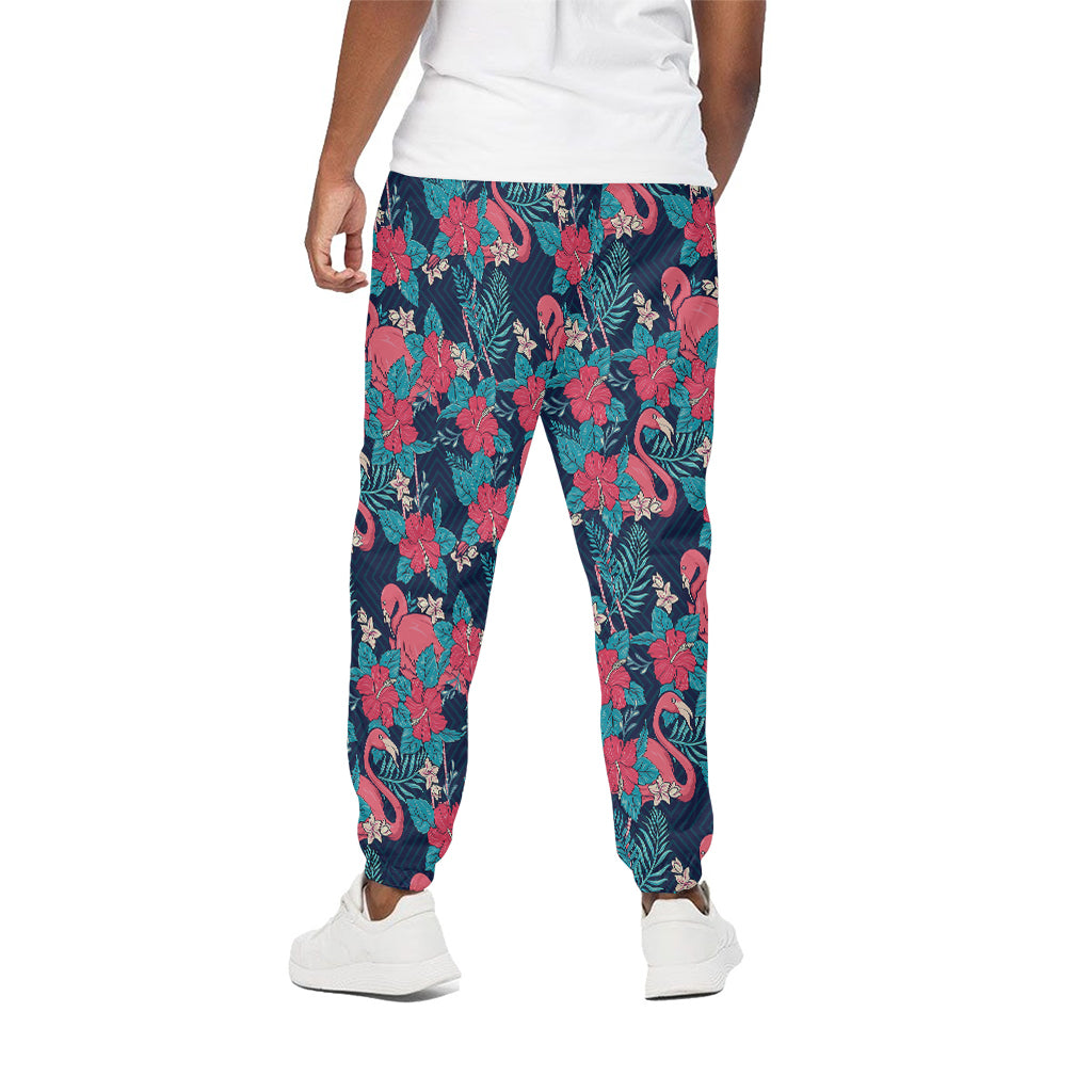 Flamingo And Hawaiian Floral Print Cotton Pants