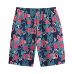 Flamingo And Hawaiian Floral Print Cotton Shorts