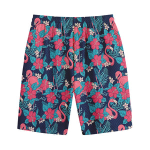 Flamingo And Hawaiian Floral Print Cotton Shorts