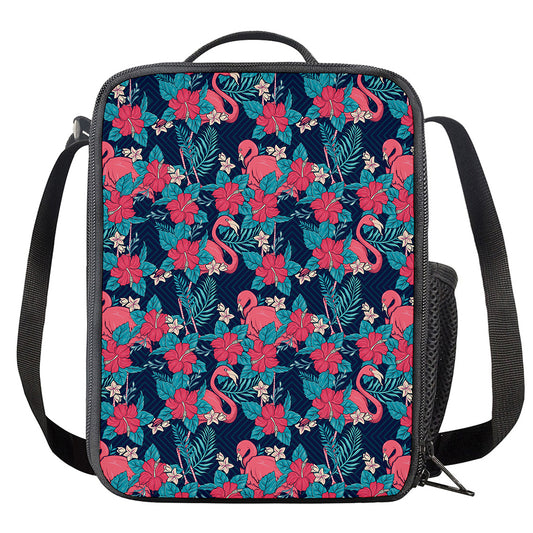 Flamingo And Hawaiian Floral Print Crossbody Lunch Bag