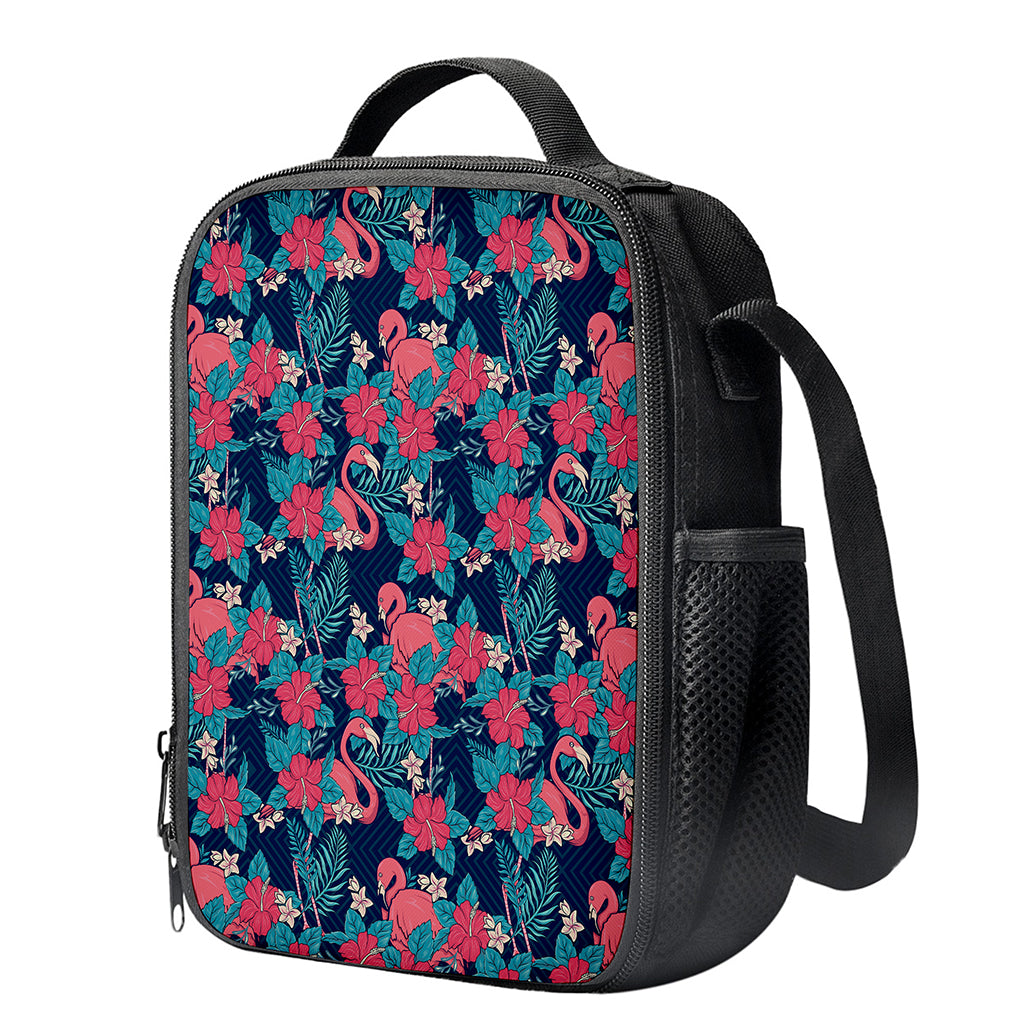 Flamingo And Hawaiian Floral Print Crossbody Lunch Bag