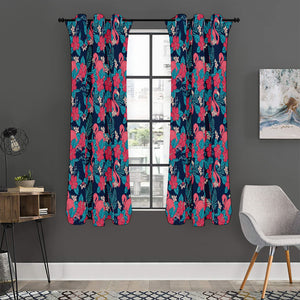 Flamingo And Hawaiian Floral Print Curtain