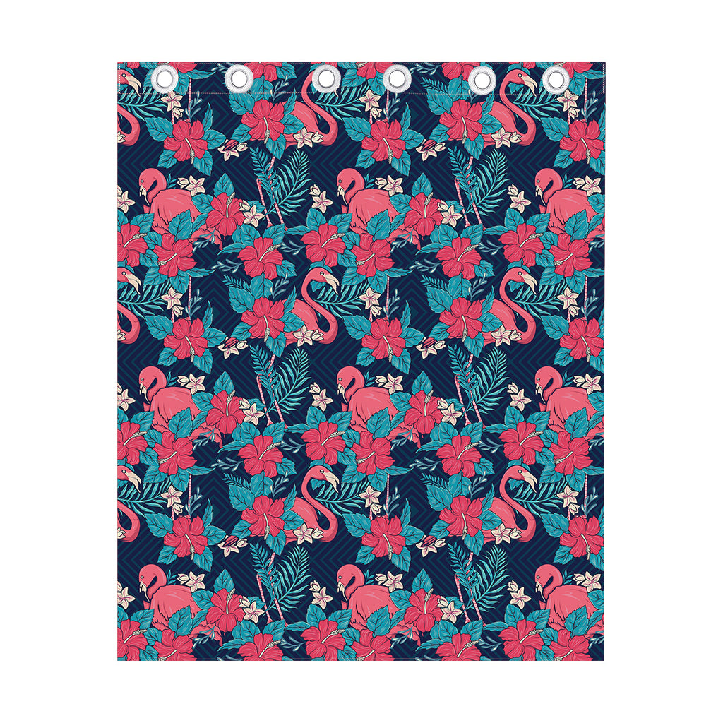 Flamingo And Hawaiian Floral Print Curtain