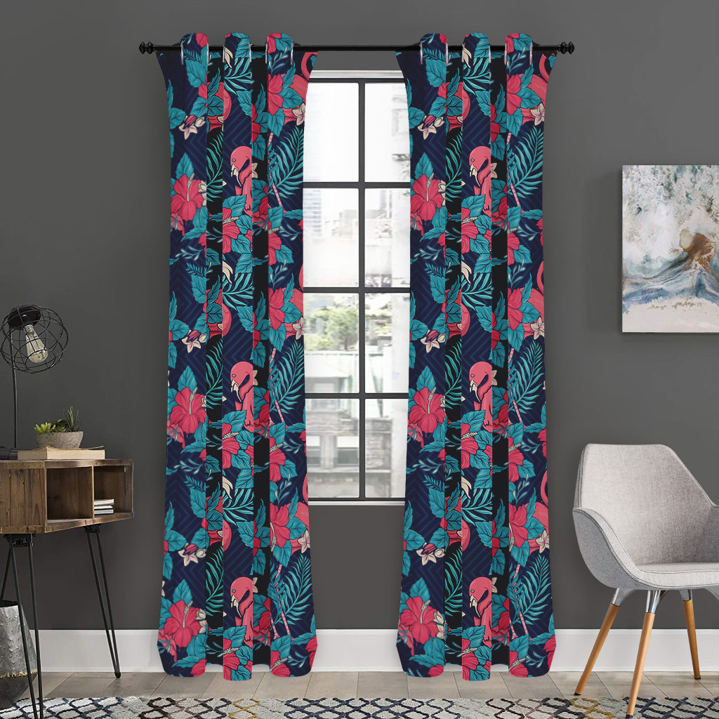 Flamingo And Hawaiian Floral Print Curtain